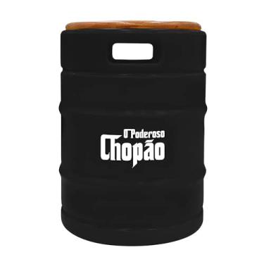 Imagem de Banco Barril Poderoso Chopão Black – Polietileno + Assento de Madeira, 41cm – Decorativo e Funcional
