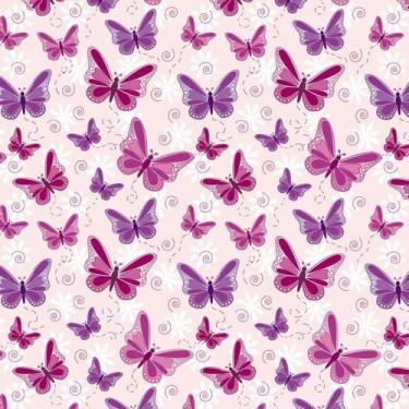 Imagem de Papel De Parede Rosa Claro Com Borboletas Vermelhas E Lilas - LRP