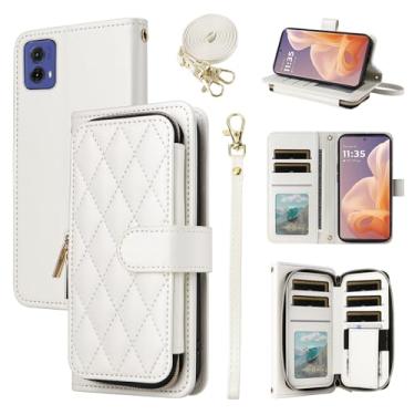 Imagem de Furiet Argyle Capa carteira para Motorola Moto G85 5G com alça de pulso/ombro, compartimento para cartão, bolsa com zíper, luxuosa, couro PU, suporte quadriculado, capa de celular para MotoG85 G 85