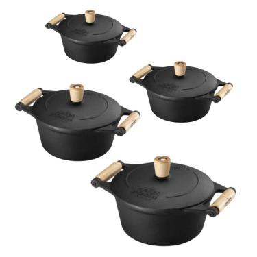 Imagem de Jogo De Panelas 4 Peças Em Ferro Fundido E Alça De Madeira Panela Mineira