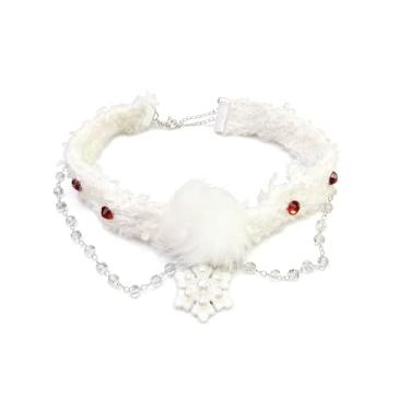 Imagem de Colar feminino de pelúcia branca com floco de neve de Natal elegante pérola de cristal fofo flor de gelo congelado colar gargantilha colar colar de Natal acessórios de casamento de inverno para