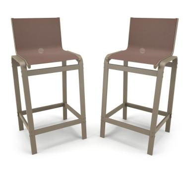 Imagem de Kit 2 Banquetas Altas Bancada Alumínio Fendi Tela Marrom