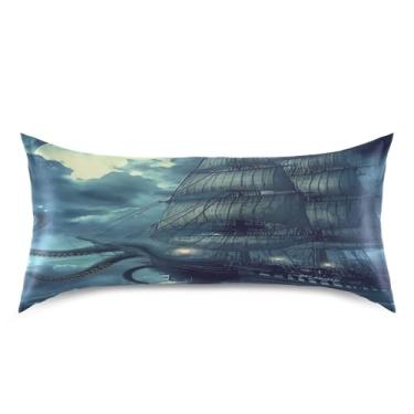 Imagem de Blueangle Fronha de cetim navio pirata para cabelo e pele, fronha de seda, tamanho king (50,8 x 101,6 cm) - Capas de almofada de cetim com fecho de envelope (549)