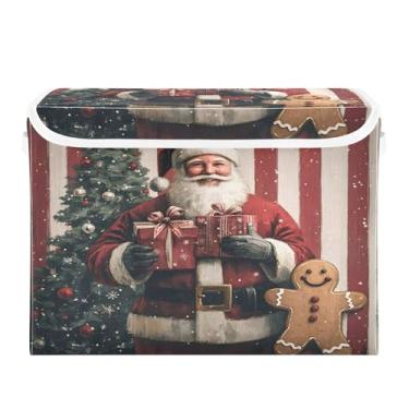 Imagem de SEHANY Cestas de armazenamento de Papai Noel de Natal com tampas, organizador de caixas de armazenamento de tecido para armário de roupas, cobertor de escritório, berçário, 42 x 32 x 30 cm