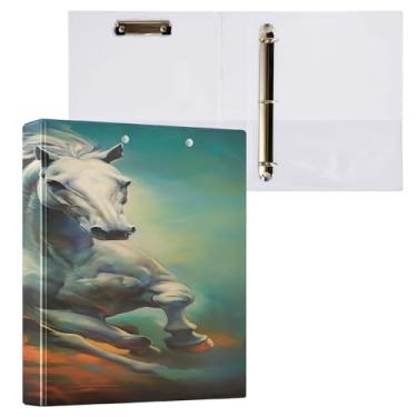 Imagem de Blueangle Fichário de 3 anéis de pintura galopante de cavalo com prancheta e 2 bolsos - Organizador de documentos decorativos de 3 cm para escritório, suprimentos para reuniões (488)