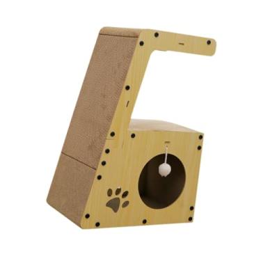 Imagem de IEUDNS Arranhador de papelão para gatos, almofada de arranhar multifuncional, esconderijo para escalada, casinha arranhadora para uso interno e externo, com Bola Pendurada