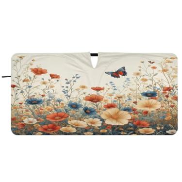 Imagem de Blueangle Guarda-sol vintage flores silvestres para-brisa - 149.9 cm x 76.2 cm dobrável carro janela frontal blocos pára-sol raios UV viseira de sol (881)