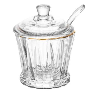 Imagem de Açucareiro De Cristal Fio De Ouro Tampa E Colher 210ml Lyor