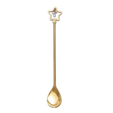 Imagem de Concha de sopa Colher de sobremesa aço inoxidável colher café agitação cocktail com alça em forma pentagrama exclusivo, 1 peça, ouro/prata(Gold)