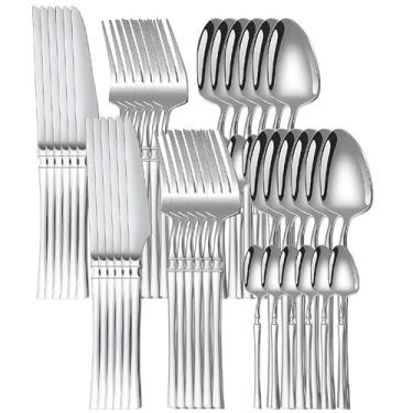 Imagem de Talheres de Aço Inoxidável Conjunto de Talheres Cintura Fina Série(48 Peças-prata)