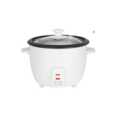 Imagem de Panela de Arroz Elétrica 1,3L, 400W, 220V, Branca, com Tampa de Vidro, Revestimento Antiaderente, Inclui Copo Medidor e Bandeja para Vapor