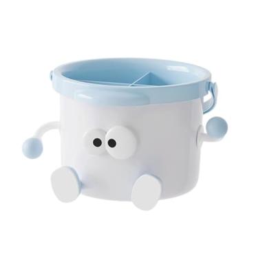 Imagem de ＫＬＫＣＭＳ Organizador de mesa com compartimentos, porta-lápis e canetas, estojo prático e charmoso com alça larga para penteadeira, Branco E Azul