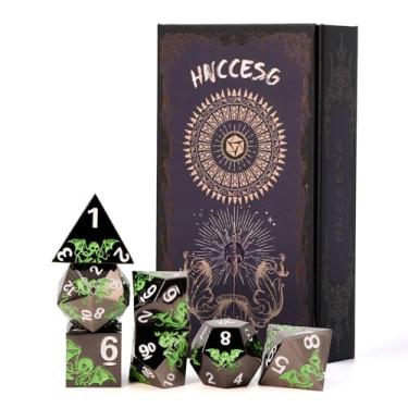 Imagem de HNCCESG Octopus Metal RPG Dice Set,7-Piece,Inspired by Cthulhu Mythos,Abyss Green on Black,Heavy Zinc Alloy Dice for Fantasy RPGs & Collectors (Black Green)