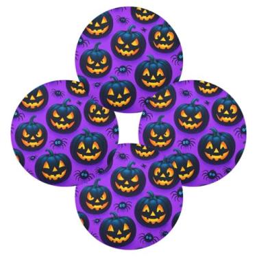 Imagem de Wassud Jogo americano conjunto de 4 tapetes redondos de abóboras pretas para cozinha e jantar tapetes laváveis resistentes ao calor para decoração de mesa 39 cm