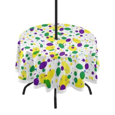 Imagem de CEBUGI Toalha de mesa redonda para ambientes externos, fundo de carnaval, impermeável, com furo Umberlla, capa de mesa lavável para pátio, cozinha, sala de jantar, 152 cm