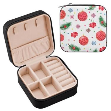 Imagem de Wassud Caixa de joias de viagem de Natal para mulheres, meninas, senhoras, noiva, mini organizador de joias de couro PU, caixa quadrada de armazenamento de joias para brincos, anéis, colar, pulseiras