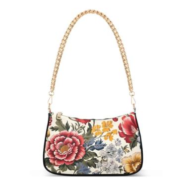 Imagem de CEBUGI Bolsas transversais femininas bolsa de ombro floral bolsa clutch elegante com alça de corrente