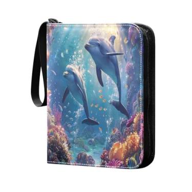 Imagem de Wassud Fichário de 4 bolsos engraçados golfinho comporta 400 cartões padrão, álbum TCG CCG MTG à prova d'água, presentes para colecionadores, meninos e meninas