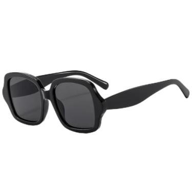 Imagem de Óculos de sol quadrados com armação grande, femininos e masculinos, vintage, para áreas externas, para dirigir e pescar, com proteção UV400 (preto e cinza)