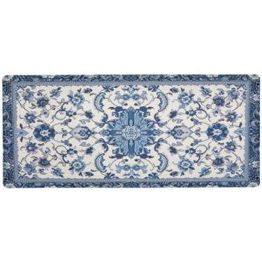 Imagem de Wassud Mouse pad padrão azul e branco para jogos com base de borracha antiderrapante, mouse pad longo para teclado de computador com borda costurada, almofada grande impermeável para escritório, casa