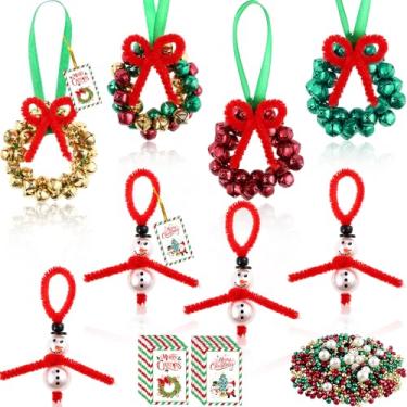 Imagem de Cinnvoice 48 conjuntos/1320 peças, kit de enfeites de Natal com contas, kit de artesanato de Natal, 36 guirlandas de sino, 12 bonecos de neve com cartões de presente para decoração de árvore de Natal