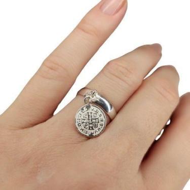 Imagem de Anel Aliança Plaquinha Medalha de São Bento Religioso Em Prata 925 - A