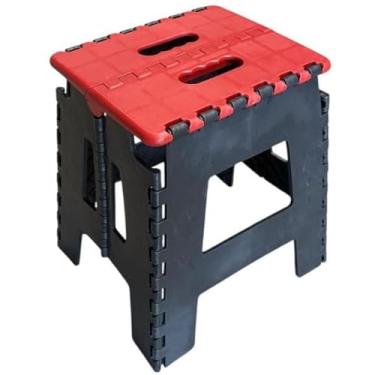 Imagem de Banqueta Dobrável Portátil Reforçada 100kg com Alça – Banco de Plástico PP para Casa, Camping e Pesca(Vermelho)