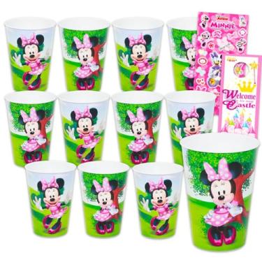 Imagem de Disney Minnie Mouse Copo reutilizável pacote com 12 lembrancinhas de festa com copos de 425 g e mais adesivos | Conjunto de copos de água Minnie Mouse