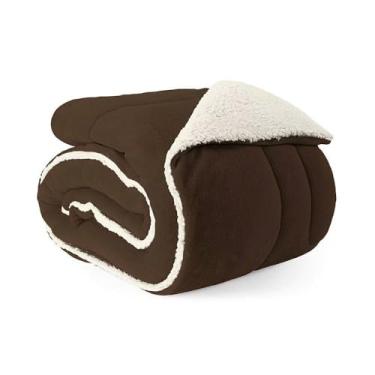 Imagem de Cobertor Sherpa Queen Dupla Face, 2,20m x 2,40m, Marrom, Manta Plush e Pele de Carneiro, 100% Poliéster