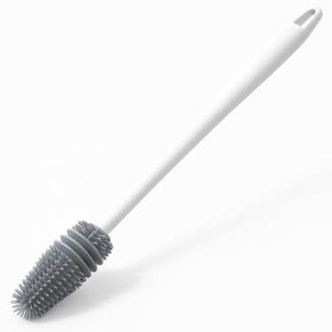 Imagem de Escova de Silicone Flexível para Limpeza de Garrafas e Copos – Cerdas Macias Antirrisco, Cabo Ergonômico, Higiênica e Durável Ideal para Squeezes, Mamadeiras, Vidros e Plásticos (Branco)