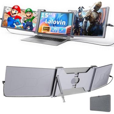 Imagem de Lalovin Extensor de tela de laptop de 15 polegadas, monitor portátil triplo IPS FHD 1080p para laptop de 15 a 17,3 polegadas, extensor de monitor Plug & Play com porta USB-C/HDMI para Mac/Windows