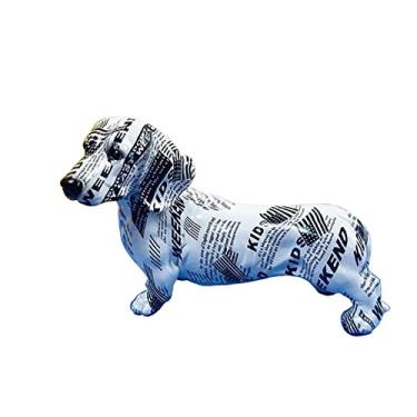 Imagem de IDORTYBB Estátua de cachorro Dachshund com impressão de jornal, escultura de arte animal, decoração de casa para sala de estar, quarto, prateleira de livros, armário de TV, mesa, decoração de mesa