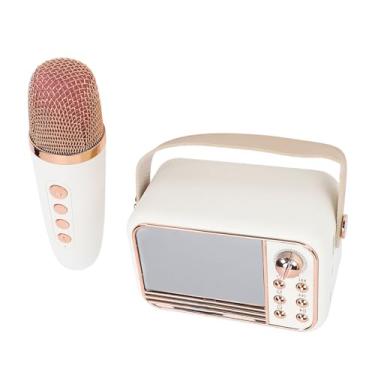 Imagem de Generic Máquina de karaokê Sem Fio, Relógio Digital, Alto-falante, Som retrô Claro, Portátil, Bateria de Longa Duração, Pequena Com Microfone para Viagens para Casa (Branco)