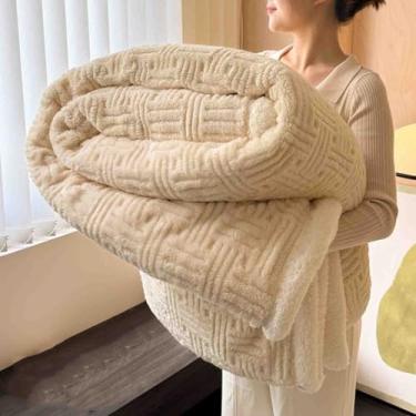 Imagem de Cobertor de lã fofo feminino masculino para cama adulto longo casal solteiro para sofá inverno lã grossa quente e confortável para primavera, outono e inverno (bege, 150 x 200 cm)