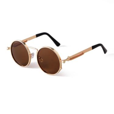 Imagem de HCHES Óculos de Sol Vintage Redondos Steampunk Masculino Feminino Clássico Marrom UV400 para Homem e Mulher (6)