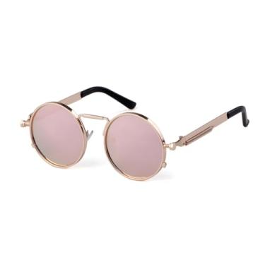 Imagem de HCHES Óculos de Sol Vintage Redondos Steampunk Masculino Feminino Clássico Marrom UV400 para Homem e Mulher (4)