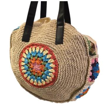 Imagem de Bolsa Artesanal Redonda de Palha com Zíper | Bolsa de Praia e Piscina Feminina | Forrada, Leve e Estilosa para Verão, Passeios e Viagens (Palha)