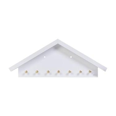 Imagem de Porta Chaves MDF Formato De Casinha Com Ganchos Metalicos (BRANCO)