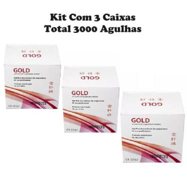 Imagem de Agulha Acupuntura 25x30 Kit 3 cx 3000 Un Pcte - Gold - GoldLife - GL