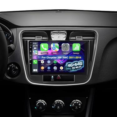 Imagem de Estéreo automotivo Android atualizado de 4 GB + 64 GB para Chrysler 200 200C 2011-2014 com Carplay/Android Auto/32EQ DSP, rádio com tela sensível ao toque de 9 polegadas com WiFi/GPS/SWC/Mirror Link