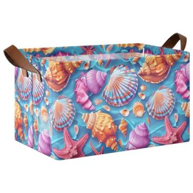 Imagem de Organizador de roupas de armário para armazenamento de armário, cesta de brinquedo dobrável para cães com alças, concha azul estrela do mar para organização 42 x 29 x 25 cm, 1 pacote