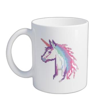 Imagem de Caneca Xícara de Café Porcelana 300ml Com Desenho Fantasia Unicórnio Pixelado