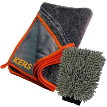 Imagem de KERS Toalha de Secagem de Carros 90x60cm com Luva de Microfibra, Kit de Limpeza Automotiva