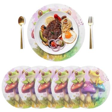 Imagem de Jogo americano colorido sapos, cogumelos, conjunto de 6 jogos americanos de PVC para mesa de jantar de 38 cm, tapete antiderrapante para festa de Natal