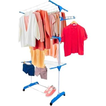 Imagem de Varal de Chão Dobrável com Rodinhas 3 Andares Reforçados Retráteis – Suporta 30kg, Varal Portátil Compacto para Apartamento, Interno e Externo – Alta Durabilidade e Praticidade