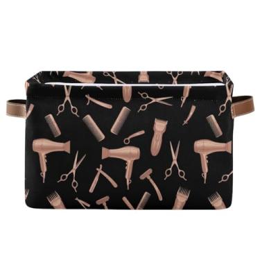 Imagem de Cestas de prateleira grandes para prateleiras – Recipientes de armazenamento de tecido dobráveis com alças de couro PU para armário, ferramentas para penteados de berçário, preto, 1 pacote