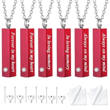 Imagem de weikui 6 unidades de colar de urna para cinzas para homens e mulheres, joias de cremação para cinzas, medalhão de urna memorial para cinzas, pingente de lembrança para cinzas humanas, 3.7x0.8cm, Metal