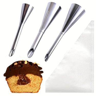 Imagem de Conjunto de 23 sacos de confeitar e pontas, kit de suprimentos de decoração de bolos com 3 pontas de pastelaria de aço inoxidável de tamanhos diferentes e 20 sacos de confeitar descartáveis, simples e