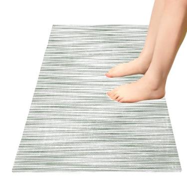 Imagem de TSENQUE Tapete de banheiro com listras geométricas projetadas tapetes de cozinha absorventes tapete de porta de entrada lavável antiderrapante tapetes de banheiro decoração de cozinha para casa, 99 cm