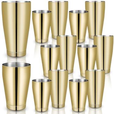 Imagem de Sabary Conjunto de 12 coqueteleiras profissionais Boston conjunto de coqueteleiras de aço inoxidável para martini, ferramenta básica, conjunto de coqueteleiras de metal pesado, 510 g, 793 g (dourado)